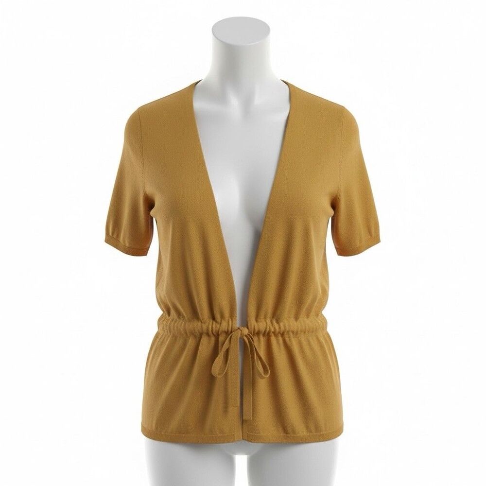 Gap‎ Silk Blend Cardigan Medium Mustard Yellow Tie Waist Quiet Luxury Minimalist